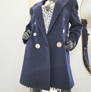 Vintage Mister Leonard Navy Blazer Coat – Double-Breasted Wool Blend size 14